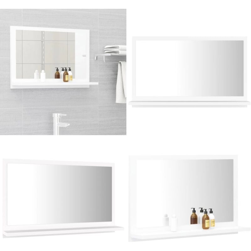 Miroir de salle de bain Blanc 60x10,5x37 cm Bois d'ingénierie - Miroir Salle De Bain - Miroir Moderne - Meuble Salle De Bain - Étagère Murale