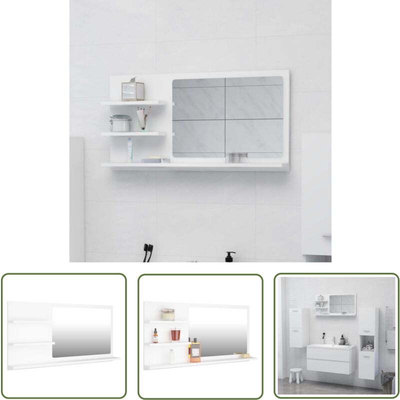 Les Tendances - The Living Store Miroir de salle de bain blanc 90x10,5x45 cm bois d'ingénierie - Miroir Salle De Bain - Miroir Mural - Meuble Salle