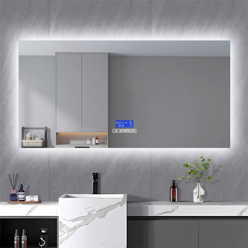 Eifson - Miroir de salle de bain carré lumineux 60x120 cm,avec haut-parleur Bluetooth,avec affichage de la température et fonction désembuage,avec