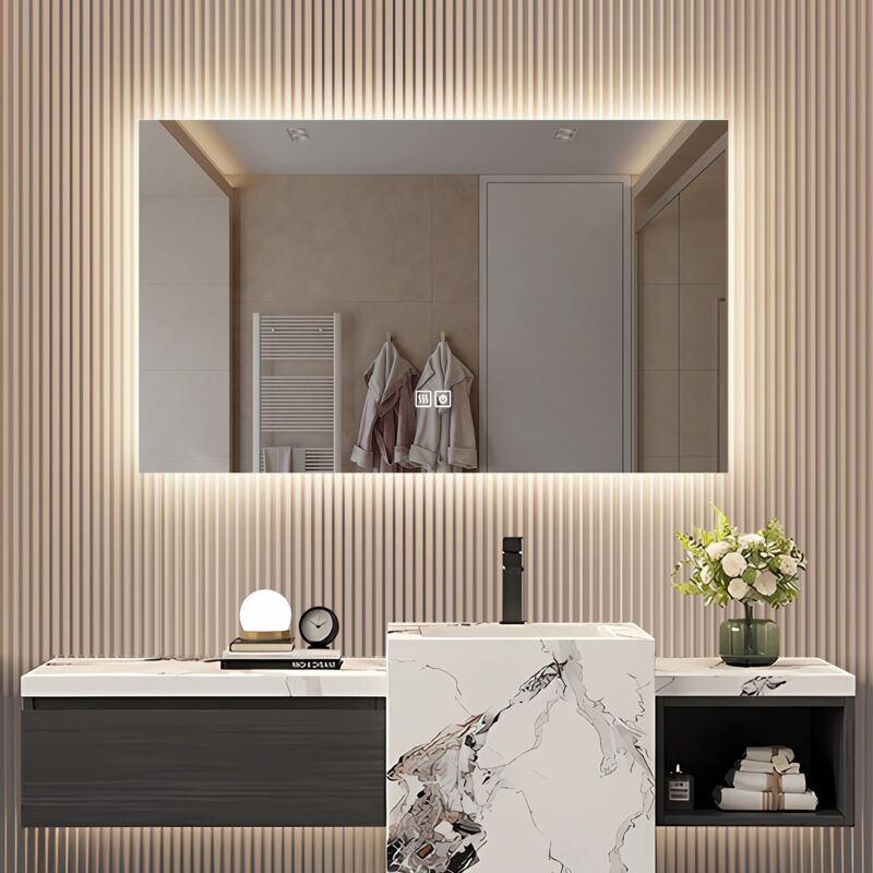 Eifson - Miroir de salle de bain carré lumineux 60x100 cm, avec fonction désembuage, avec éclairage led, réglage de la luminosité sur trois niveaux,