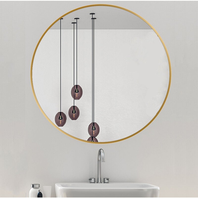 Cyslmuk - Miroir de salle de bain diamètre 60 cm rond doré sans lumière, miroir de salle de bain