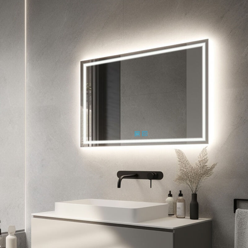 Finmrys - 120x70 cm Miroir de salle de bain éclairé avec éclairage led Variable Éclairé Blanc froid Blanc chaud Antibuée Miroir mural IP44