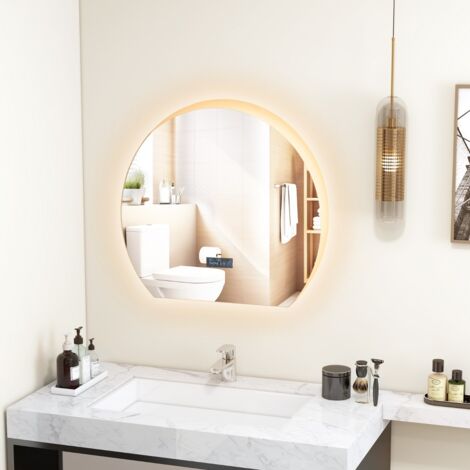 Miroir de Salle de Bain en Demi-cercle Miroir de Courtoisie à Intensité Variable Lumières LED à 3 Couleurs Fonction Mémoire Argent