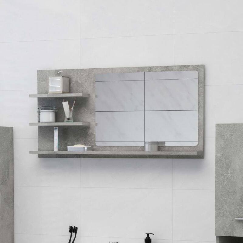 Torana - Miroir de salle de bain gris béton bois d'ingénierie