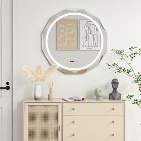 Miroir de Salle de Bain HD à LED Antibuée Miroir Antibuée à Bord Biseauté Unique avec Température en Continu à 3 Couleurs