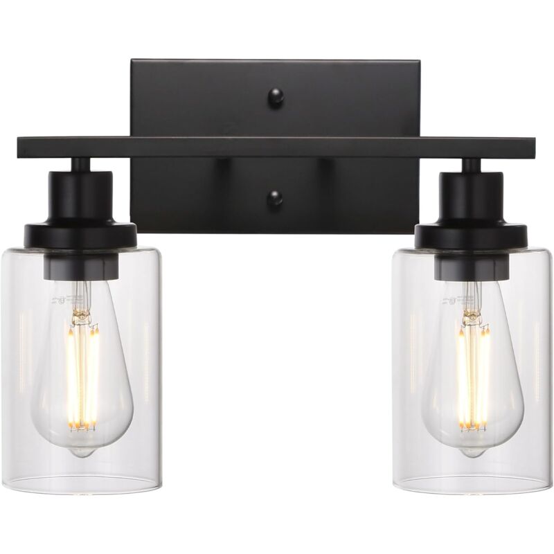 Miroir de salle de bain lampe frontale 2 en 1 mur noir clair Industrial vintage avec ombre en verre transparent