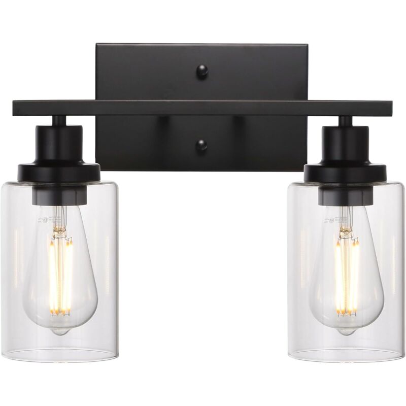 Miroir de salle de bain lampe frontale 2 en 1 mur noir clair Industrial vintage avec ombre en verre transparent Miroir de salle de bain lampe frontale 2 en 1 mur noir clair Industrial vintage avec ombre en verre transparent