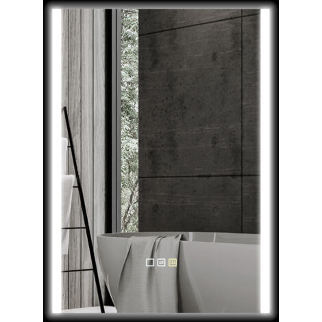 Miroir de Salle de Bain LED 3 Couleurs avec Mémoire, Verre Trempé, 70x50x3 cm, Argent