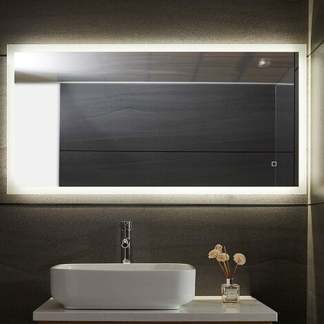 Miroir de salle de bain led 3 en 1 éclairage blanc froid chaud neutre anti buée tactile mural miroir lumineux cosmétique de maquillage 120 x 60 cm - Blanc