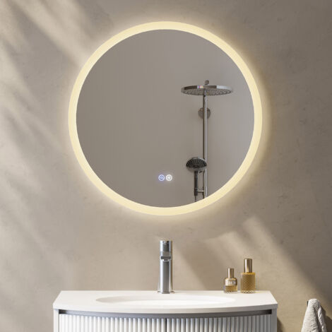 Miroir de salle de bain LED 60 cm, Rond, Anti-buée, Dimmable, Fonction Mémoire, avec Bouton Tactile Intelligent