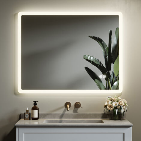 Miroir de salle de bain LED 70x90 cm, Anti-buée, Dimmable, Fonction Mémoire, avec Bouton Tactile Intelligent