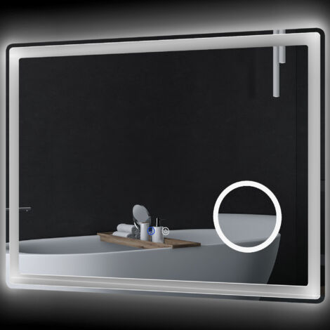 Miroir de salle de bain LED 80x60 cm, grossissement x3, fonction tactile avec mémoire, antibuée, éclairage intégré