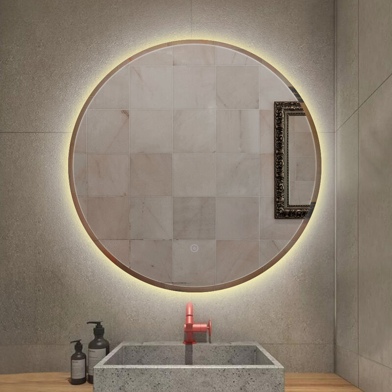 Hofuton Miroir de salle de bain à led anti-buée à éclairage blanc chaud miroir mural avec capteur tactile rond 60cm