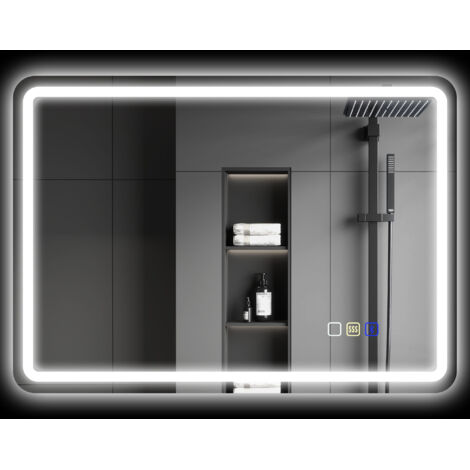 Miroir de salle de bain LED anti-buée, 3 couleurs réglables, finition argentée