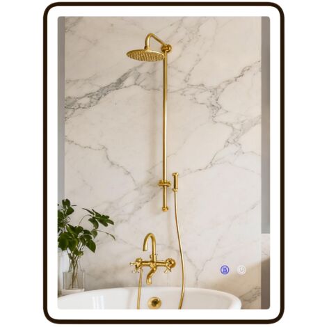 Miroir de salle de bain LED, antibuée, miroir de maquillage à intensité variable avec éclairage, 80 x 60 cm, cadre noir.