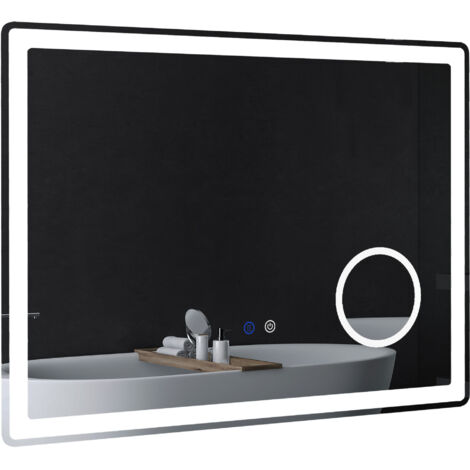 Miroir de salle de bain LED avec grossissement 3x, fonction tactile et mémorisation, anti-buée, 80 x 60 cm
