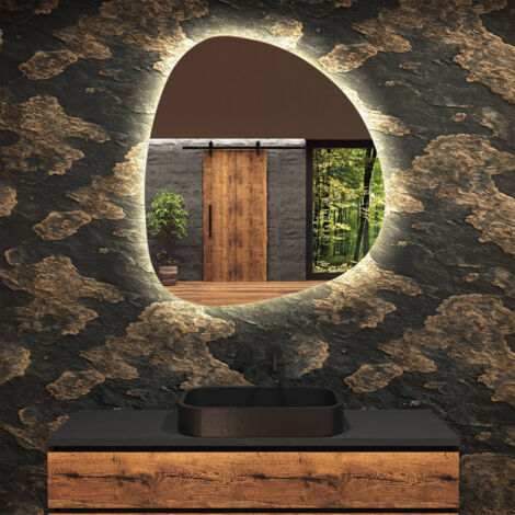 Miroir de salle de bain LED - Miroir 54x54cm asymétrique - Éclairage blanc froid 7000K - (EGG221)