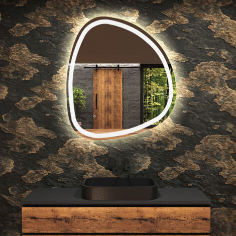Miroir de salle de bain LED - Miroir 64x64cm asymétrique - Interrupteur tactile - Blanc Froid - (EGG222)