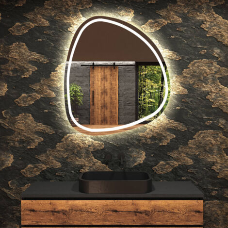 Miroir de salle de bain LED - Miroir 84x84cm asymétrique - Éclairage blanc froid 7000K - (EGG223)