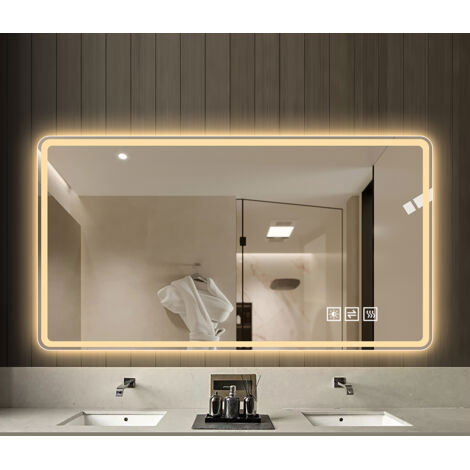 Miroir de salle de bain led mural antibuée et intensité réglable, argenté, 60x100 cm