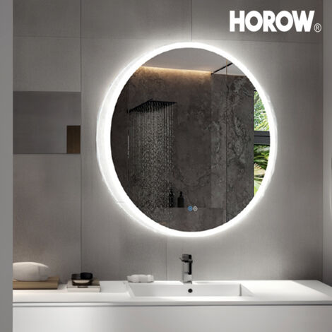 Miroir de Salle de Bain LED Rond, ø60cm Miroir de salle de bain à capteur LED, Anti-buée, avec Bouton Tactile Intelligent, Économie d'Énergie, Facile à Installer