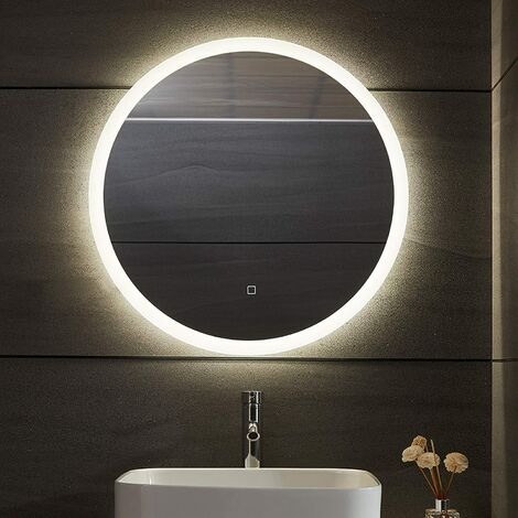 Miroir de salle de bain led rond CEE tactile mural 3 en 1 éclairage blanc froid chaud neutre anti buée miroir lumineux cosmétique de maquillage diamètre 70 cm - Blanc
