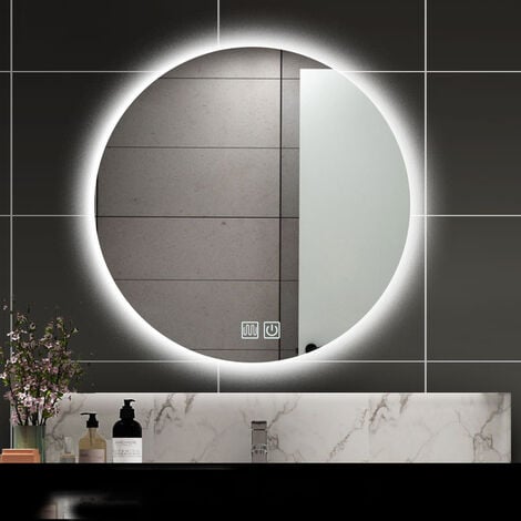 MIMIY Miroir de salle de bain LED rond de 40 cm avec lumière et anti-buée, miroir mural LED tactile avec lumière blanche