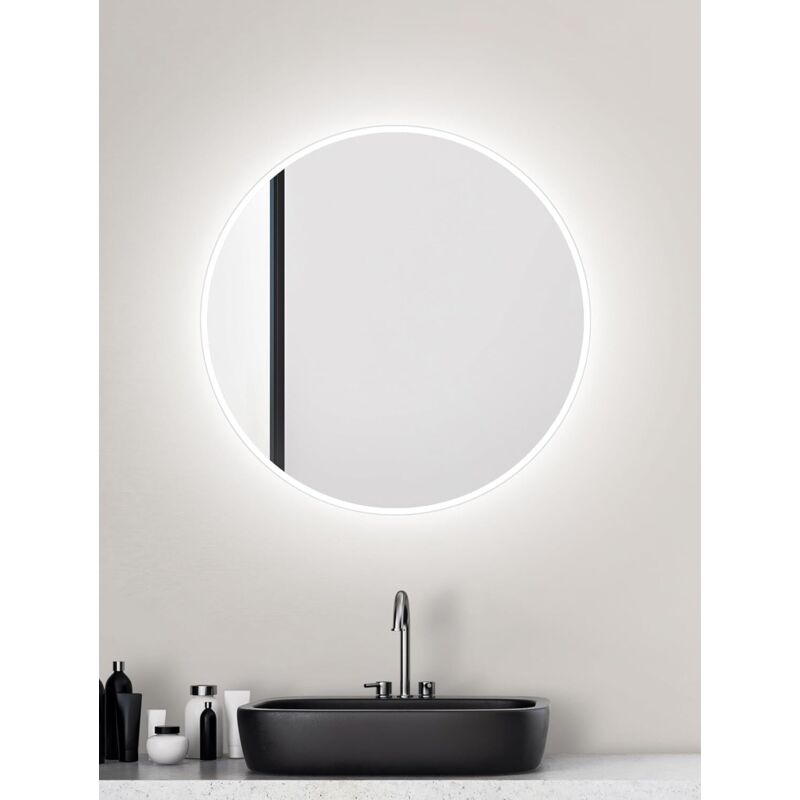 Miroir de Salle de Bain LED Rond - Diamètre : 60 cm - Miroir Mural avec éclairage - Convient aux pièces humides grâce au Corps en Aluminium - Couleur