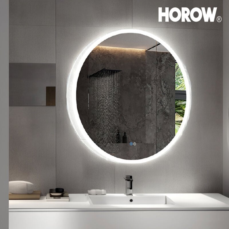 Horow - Miroir de Salle de Bain led Rond, ø60cm Miroir de salle de bain à capteur led, Anti-buée, avec Bouton Tactile Intelligent, Économie