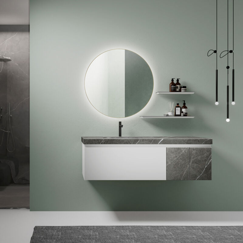 Talos - Miroir de salle de bain led rond cesa Shine en or mat Ø60 cm - Éclairage périphérique en lumière neutre - adapté aux pièces humides grâce au