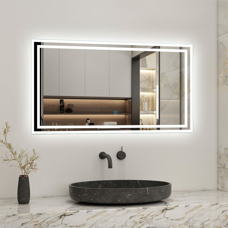 Acezanble - Miroir de salle de bain led tactile, 100cm x 60cm rectangulaire illumination led intégrée avec fonction anti-buée Horizontal/Vertical