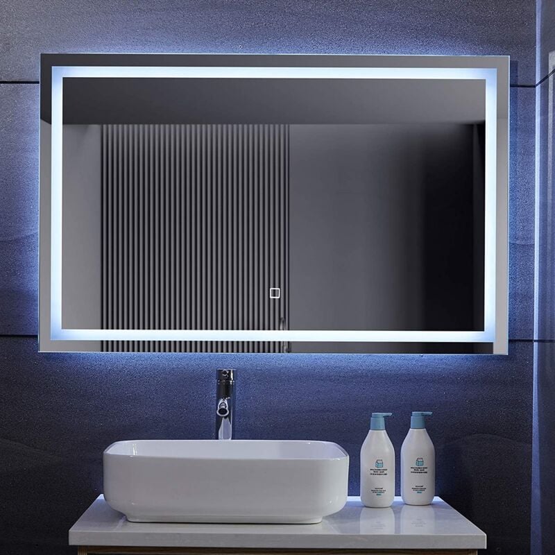 Helloshop26 - Miroir de salle de bain led tactile mural 3 en 1 éclairage blanc froid chaud neutre anti buée miroir lumineux cosmétique de maquillage