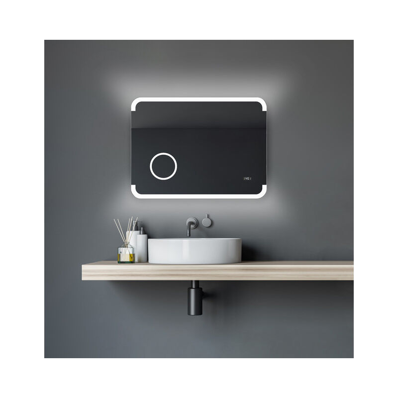 Talos - Miroir de salle de bain led avec éclairage Harmony - 80 x 60 cm - lumière d'ambiance rétroéclairée - miroir cosmétique éclairé grossissement