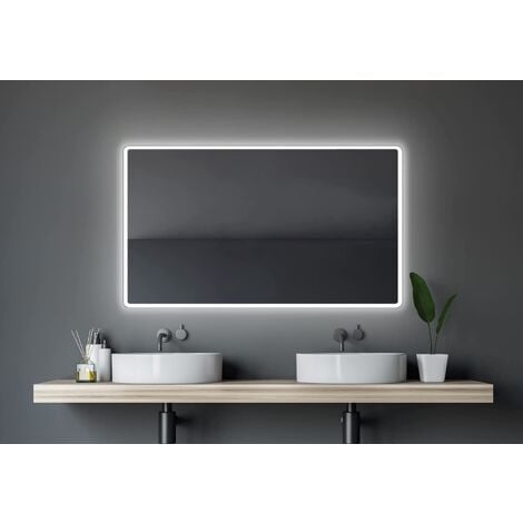 TALOS Moon 120x70 cm - miroir de salle de bain avec éclairage - adapté à l'eau humide grâce au cadre en aluminium - couleur de lumière blanc neutre