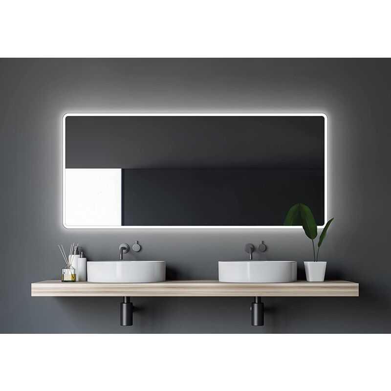 Talos - Miroir de salle de bain led Moon 160x70 cm - miroir de salle de bain avec éclairage - adapté à l'eau humide grâce au cadre en aluminium