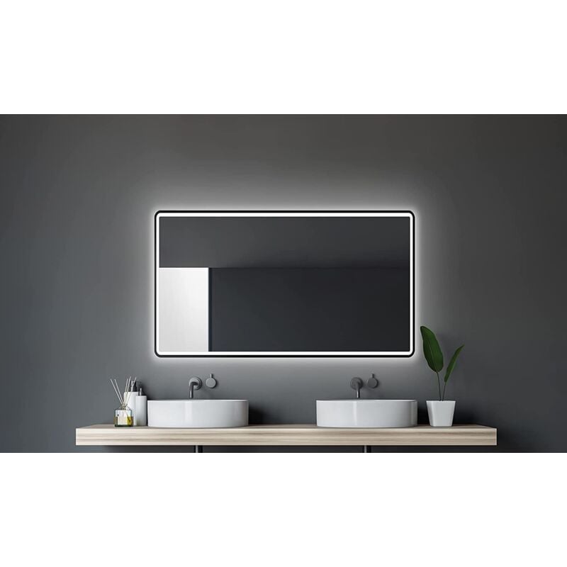 Talos - Miroir de salle de bain led black Moon 120x70 cm - miroir de salle de bain avec éclairage - adapté à l'eau humide grâce au cadre en aluminium