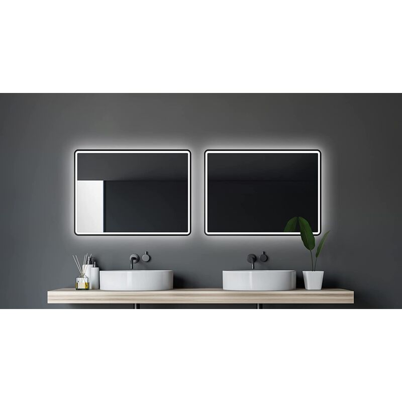 Talos - Miroir de salle de bain led 80x60 cm - miroir de salle de bain adapté aux pièces humides avec éclairage cadre en aluminium noir mat miroir