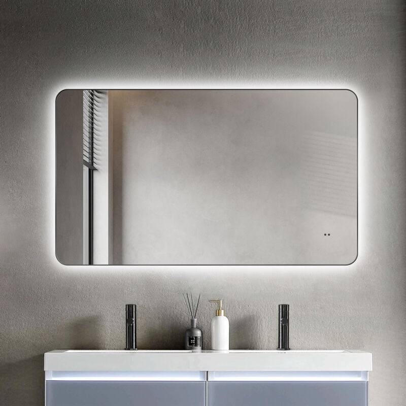 Talos - Miroir de salle de bain led treviso en noir mat 120x70 cm - Miroir avec capteur de mouvement - montage horizontal et vertical - adapté aux