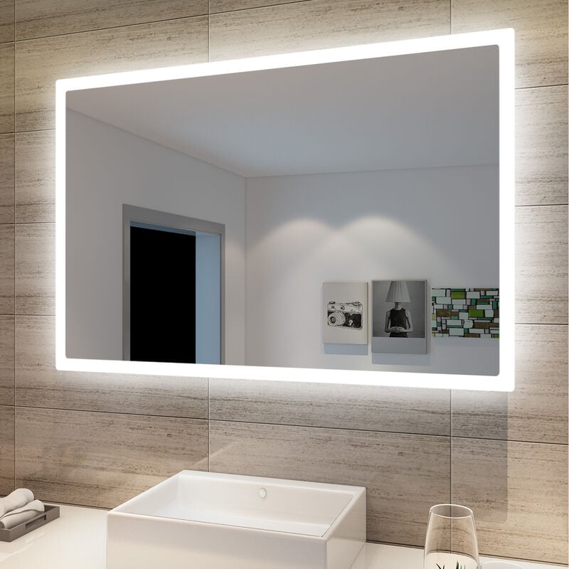 Miroir de salle de bain Miroir mural 40x60cm éclairage led blanc froid Interrupteur mural Économie d'énergie,IP44 - Sonni