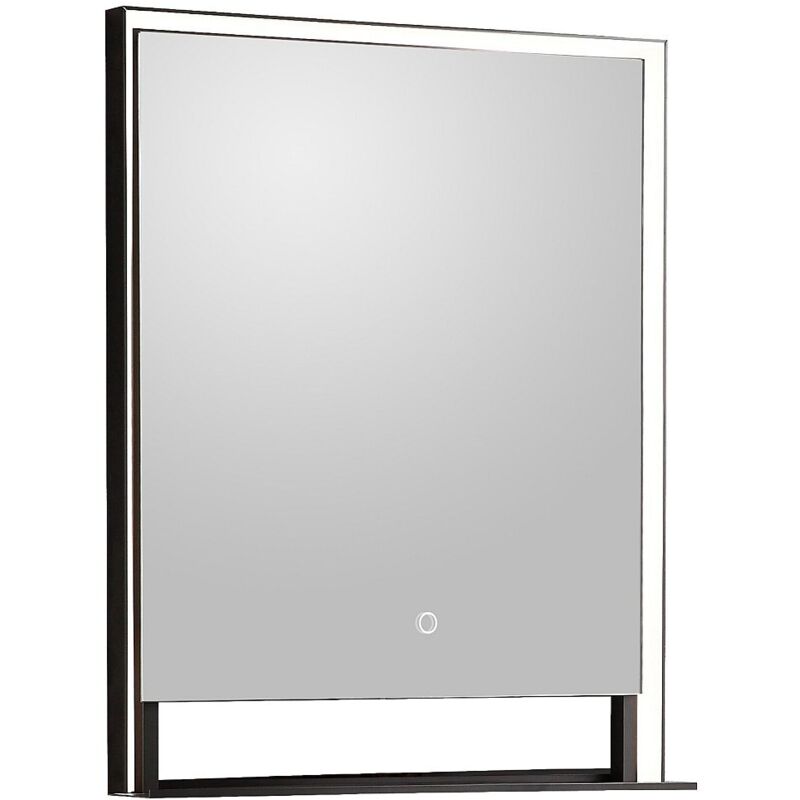Miroir de salle de bain lumineux rectangulaire anti-buée avec étagère intégrée - Contour noir mat - 60 x 80 cm - VALONERA
