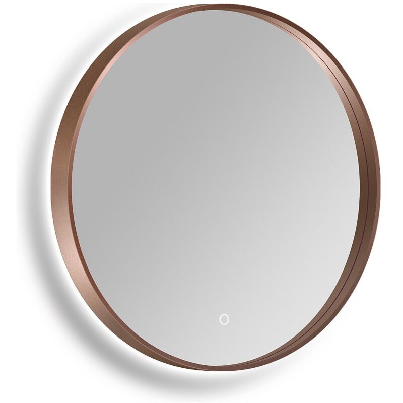 Miroir de salle de bain lumineux rond anti-buée avec bouton tactile - Contour rose gold - D60 cm - CERALUMA