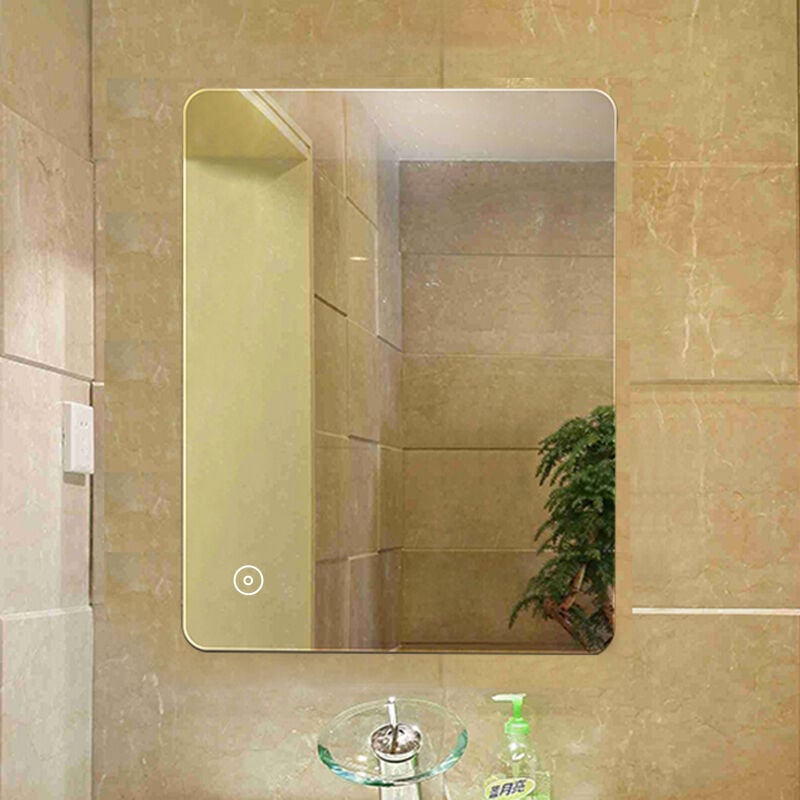 Hofuton Miroir de Salle de Bain Miroir Mural avec led Bouton Tactile 70X50CM