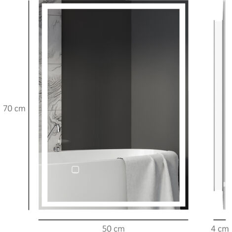Miroir de salle de bain, miroir mural avec LED et interrupteur tactile, blanc