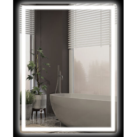Miroir de salle de bain mural avec éclairage LED. Caractéristiques : fermeture douce, fonction antibuée, 60 x 80 x 4 cm, blanc.