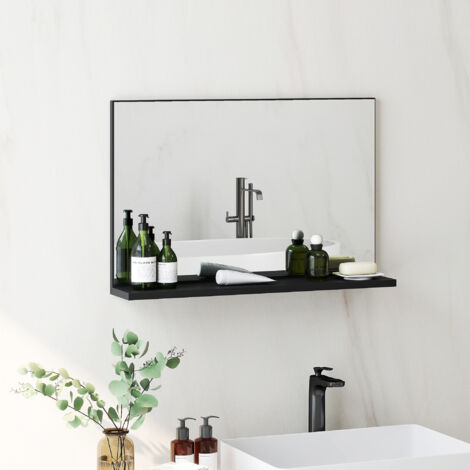 Miroir de salle de bain mural avec étagère, design moderne et multifonctionnel, 60 x 12 x 40 cm, noir