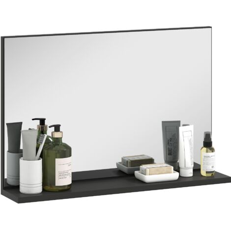 Miroir de salle de bain mural avec étagère, design moderne et multifonctionnel, dimensions : 60 x 12 x 40 cm, noir.