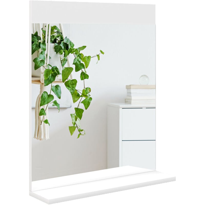 Miroir de salle de bain mural avec étagère intégrée - dim. 50 x 12 x 60 cm - blanc