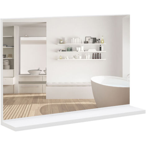Miroir de salle de bain mural avec étagère, miroir moderne et multifonctionnel pour salle de bain, chambre et entrée, 60 x 12 x 40 cm, blanc