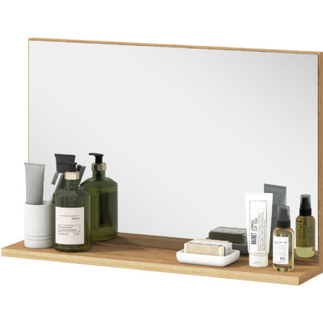 Miroir de salle de bain mural avec étagère, miroir moderne et multifonctionnel pour salle de bain, chambre et entrée, 60 x 12 x 40 cm, bois