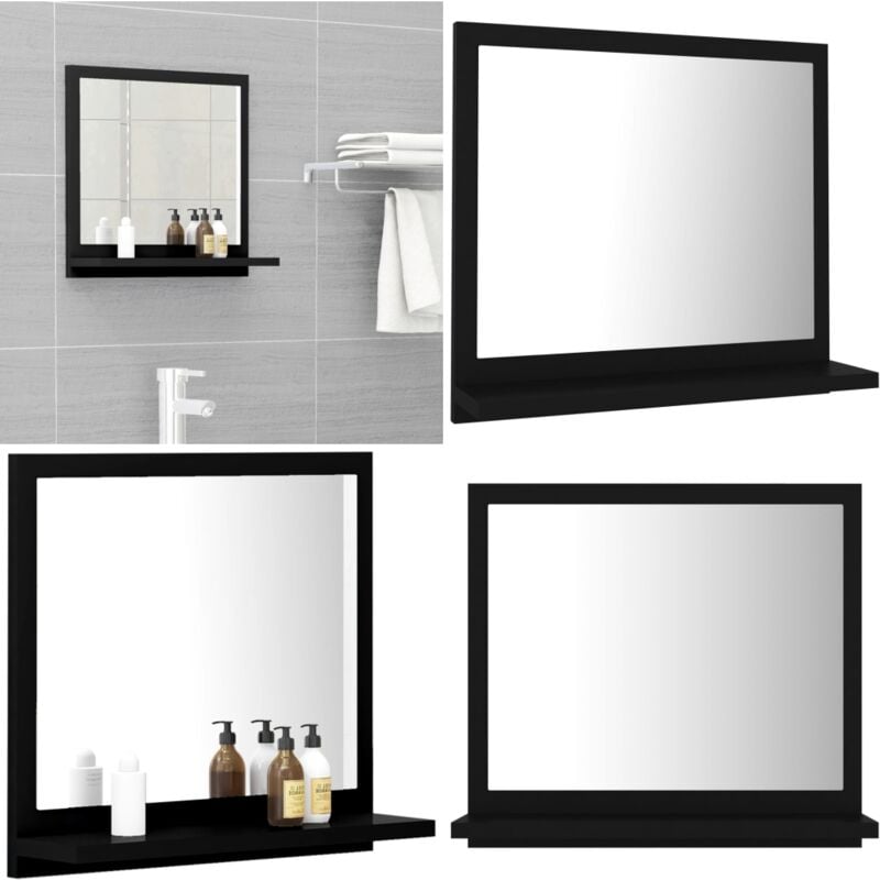 Miroir de salle de bain Noir 40x10,5x37 cm Bois d'ingénierie - Miroir Salle De Bain - Miroir Moderne - Meuble Salle De Bain - Étagère Murale